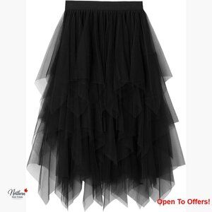 Midi Tulle Skirt High Waisted A-Line Tutu Flowy Halloween Party
